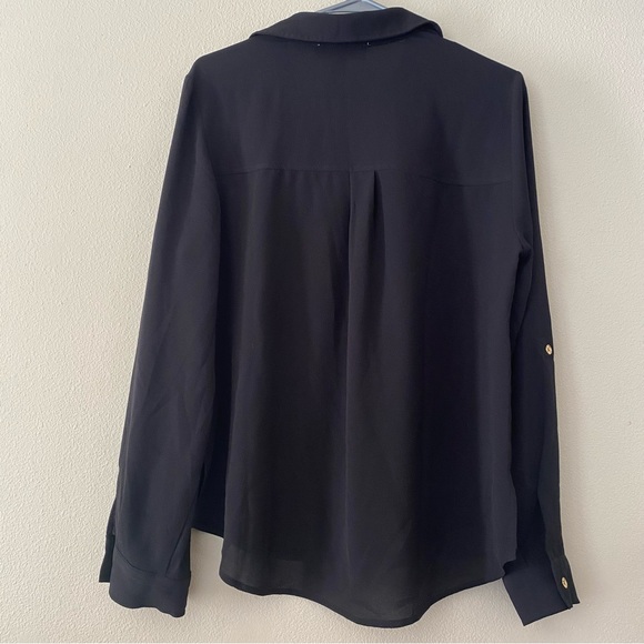 Michael Kors Gold Metal Zip V-Neck Chest Pocket Long Slv Blouse - Picture 2 of 7